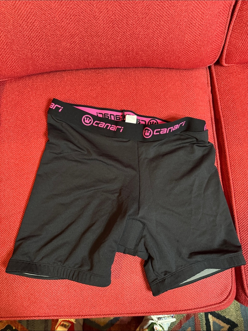 Canari Black Bike Shorts with Pink Logo Waistband